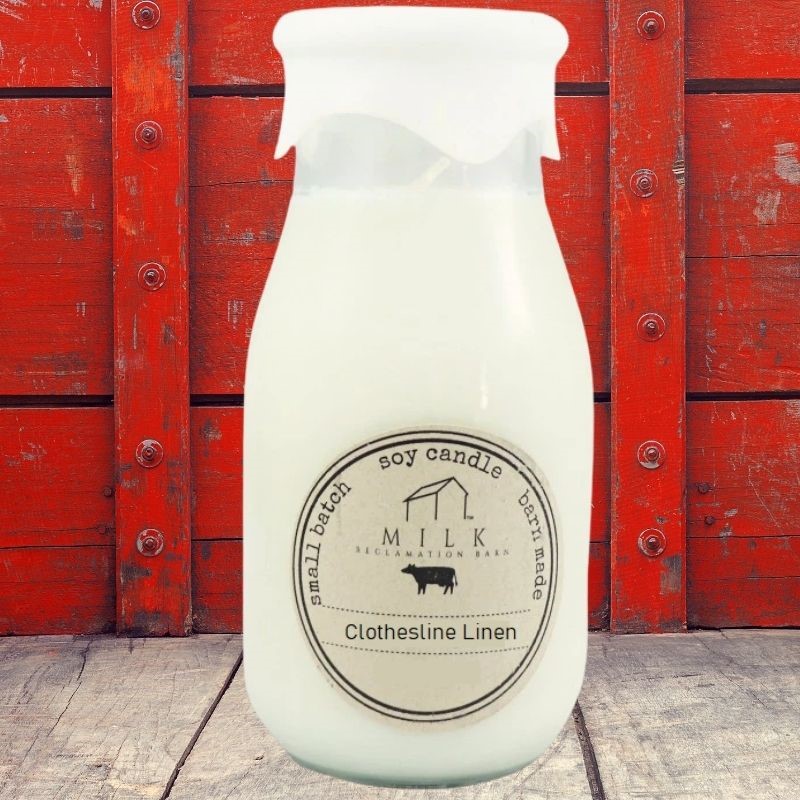 Clothesline Linen Milk Bottle Candle